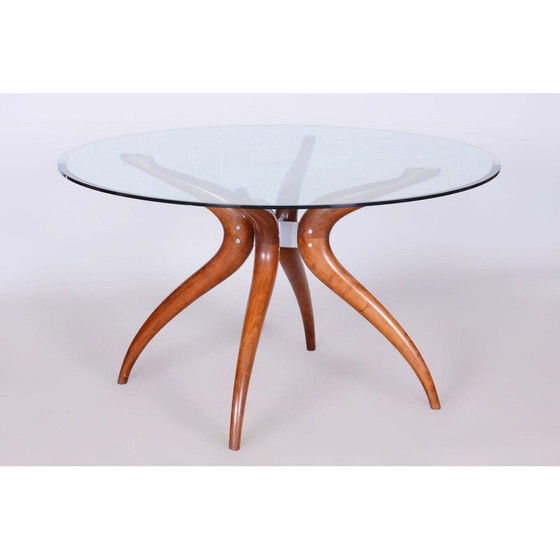 Image 1 of Mid-century dining table in cherry-tree and tempered glass, Czech 1950s