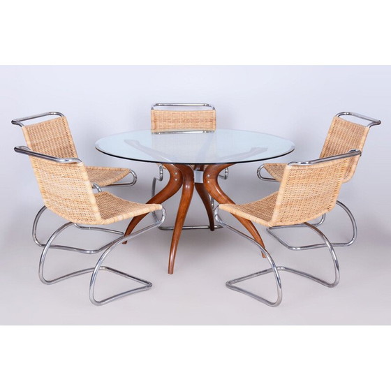 Image 1 of Mid-century dining table in cherry-tree and tempered glass, Czech 1950s