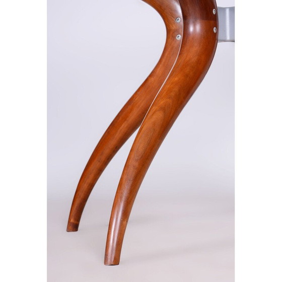 Image 1 of Mid-century dining table in cherry-tree and tempered glass, Czech 1950s