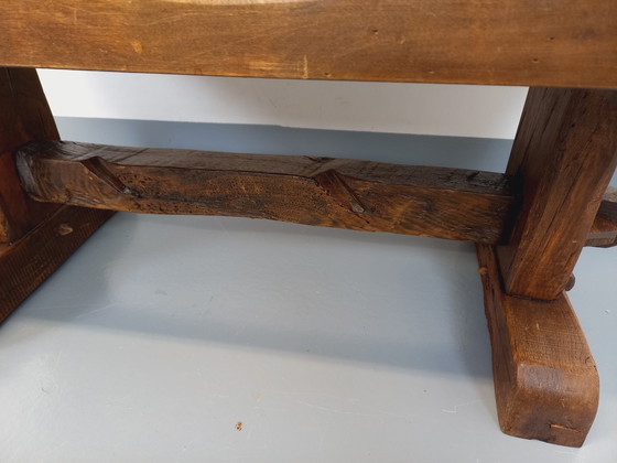 Image 1 of Vintage Brutalist Rustic Rectangular Coffee Table In Solid Oak And Ceramic From The 60s And 70s