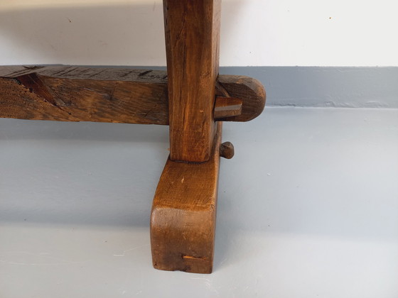 Image 1 of Vintage Brutalist Rustic Rectangular Coffee Table In Solid Oak And Ceramic From The 60s And 70s