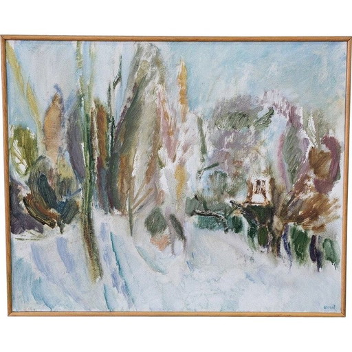 Pintura al óleo de paisaje vintage de Per Olof Nord, Suecia, 1972