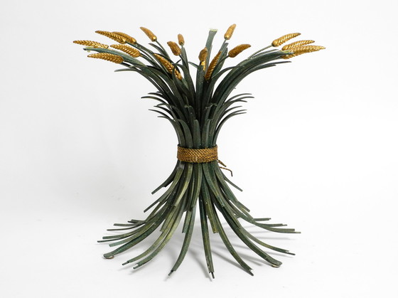 Image 1 of Beautiful 1970s large ears of wheat coffee table in green and gold-plated