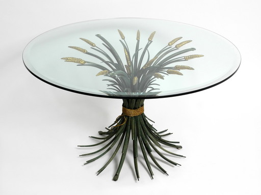 Beautiful 1970s large ears of wheat coffee table in green and gold-plated