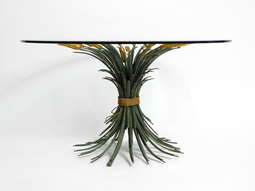 Beautiful 1970s large ears of wheat coffee table in green and gold-plated