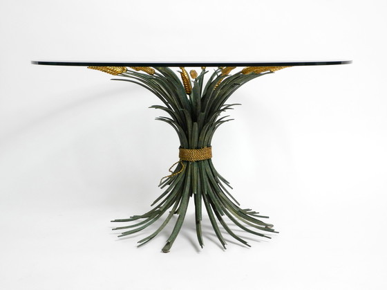 Image 1 of Beautiful 1970s large ears of wheat coffee table in green and gold-plated