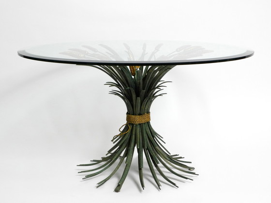 Image 1 of Magnifique table basse en épis de blé verte et dorée des années 1970