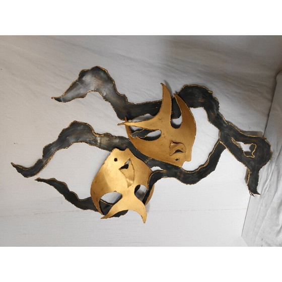 Image 1 of Lampada da parete vintage in metallo saldato raffigurante 2 pesci, 1960