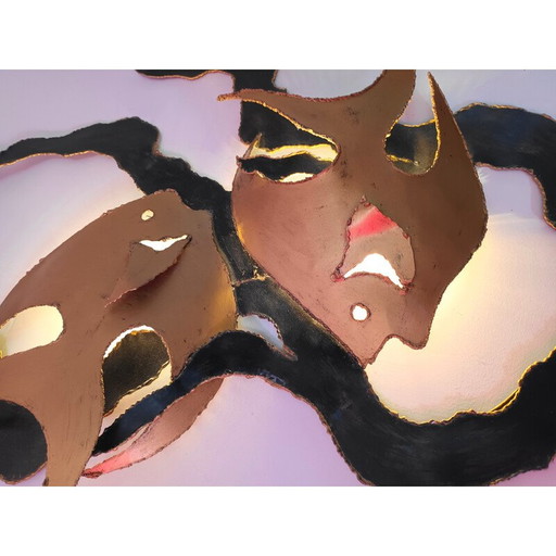 Vintage welded metal wall lamp representing 2 fish, 1960