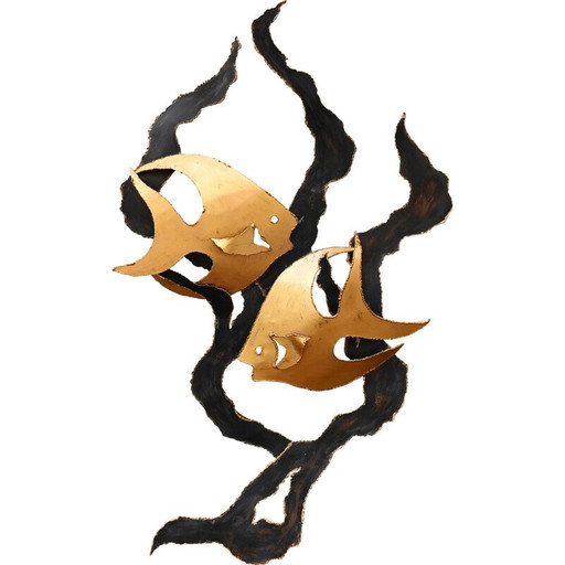 Vintage welded metal wall lamp representing 2 fish, 1960