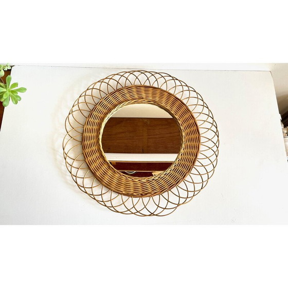 Image 1 of Vintage flower-shaped rattan mirror, 1960