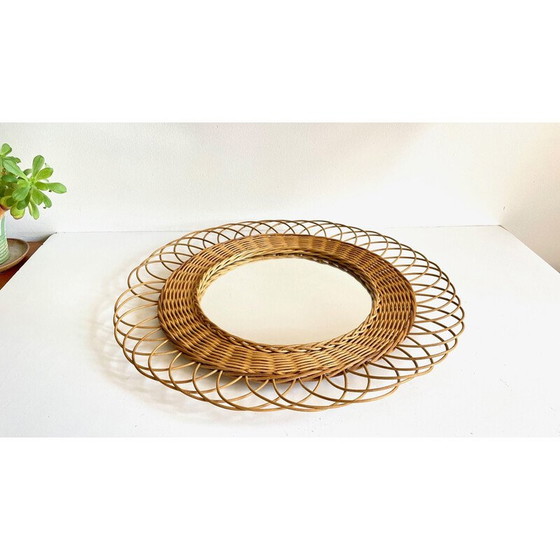 Image 1 of Vintage flower-shaped rattan mirror, 1960