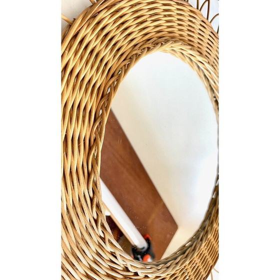 Image 1 of Vintage flower-shaped rattan mirror, 1960