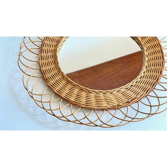 Image 1 of Vintage flower-shaped rattan mirror, 1960