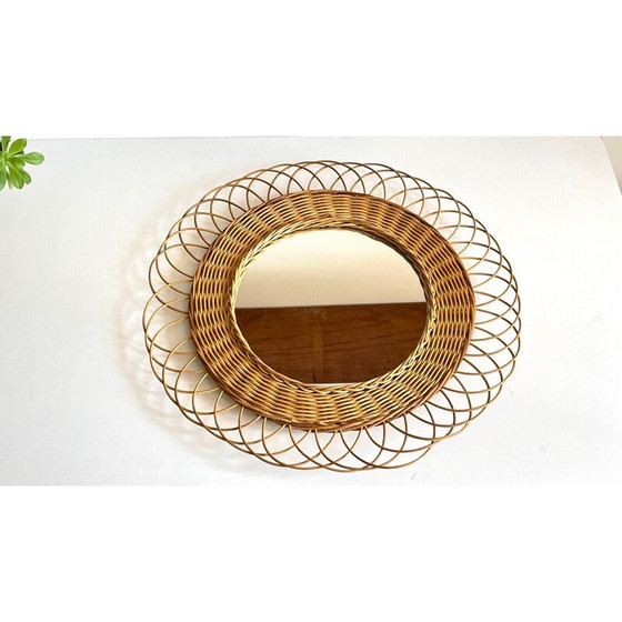 Image 1 of Vintage flower-shaped rattan mirror, 1960