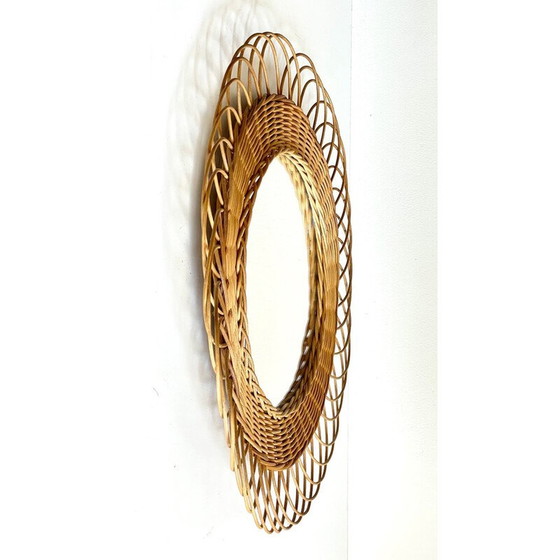 Image 1 of Vintage flower-shaped rattan mirror, 1960