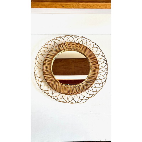 Image 1 of Vintage flower-shaped rattan mirror, 1960