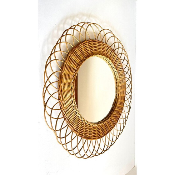 Image 1 of Vintage flower-shaped rattan mirror, 1960