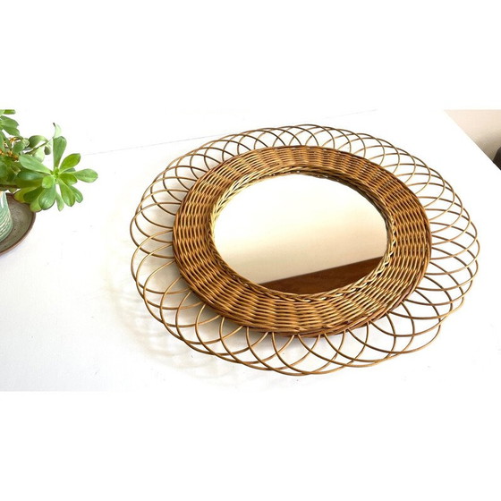 Image 1 of Vintage flower-shaped rattan mirror, 1960