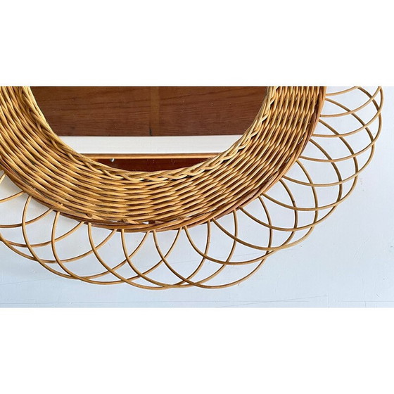 Image 1 of Vintage flower-shaped rattan mirror, 1960