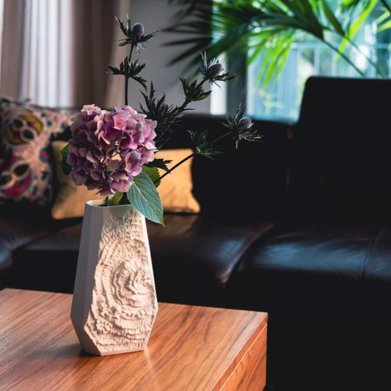 Image 1 of Manfred Frey Ak Kaiser Vase en porcelaine bisque Fossil Ammonit Relief Op Art H26Cm