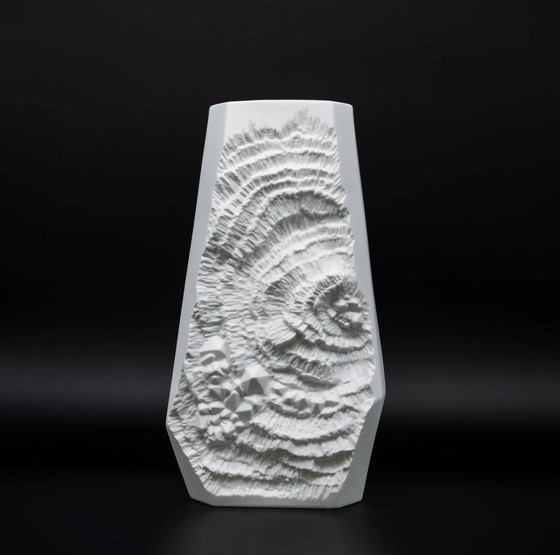 Image 1 of Manfred Frey Ak Kaiser Vase en porcelaine bisque Fossil Ammonit Relief Op Art H26Cm