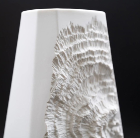 Image 1 of Manfred Frey Ak Kaiser Bisque Porcelain Vase Fossil Ammonit Relief Op Art H26Cm