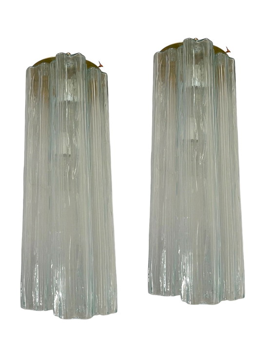 Image 1 of 2x Large Italian Glass Tronchi Tube Sconces