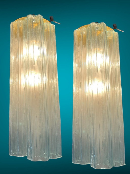 2x Large Italian Glass Tronchi Tube Sconces