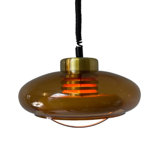 Herda - Pédant suspendu avec cordon - Acrylique marron et intérieur orange - Design de l'ère spatiale - Modèle extrêmement rare