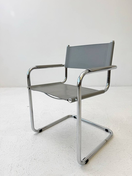 Grey cantilever chair in Breuer Bauhaus style with chrome frame