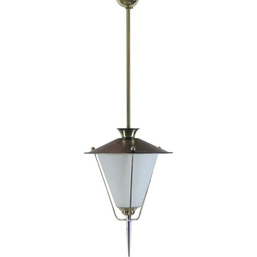 Vintage brass suspension lamp, France 1950