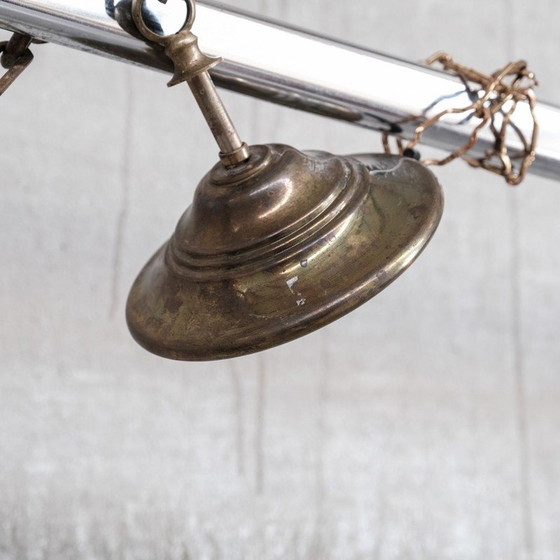 Image 1 of Vintage glass, chain and rose retained pendant lamp, France 1950