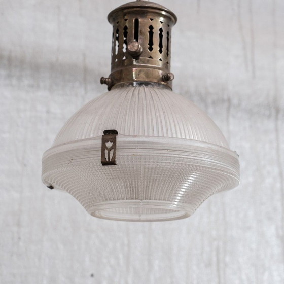 Image 1 of Vintage glass, chain and rose retained pendant lamp, France 1950