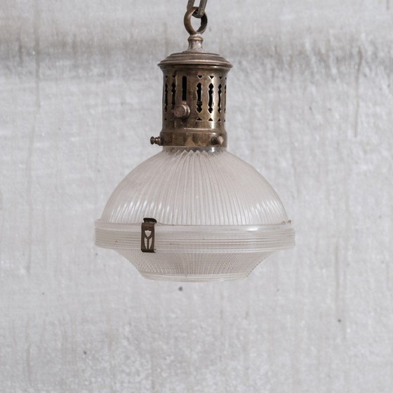 Image 1 of Vintage glass, chain and rose retained pendant lamp, France 1950