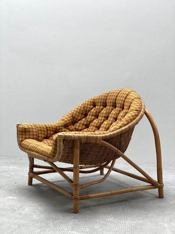 Image 1 of 2x Rattan Armchair & Ottoman Set 1960s Midcentury