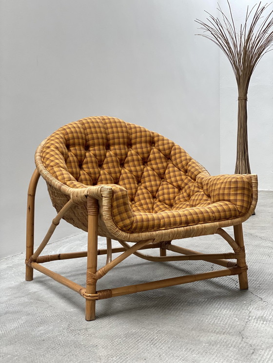 Image 1 of 2x Rattan Armchair & Ottoman Set 1960s Midcentury