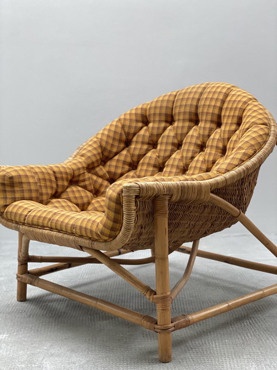 Image 1 of 2x Rattan Armchairs & ottoman set 1960s midcentury