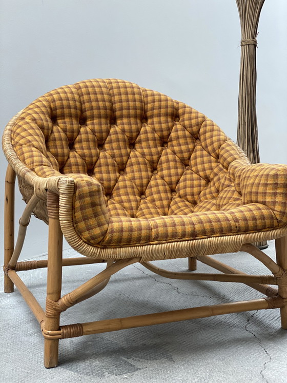 Image 1 of 2x Rattan Armchairs & ottoman set 1960s midcentury