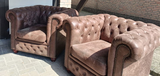 Image 1 of 2x Chesterfield Club Armchairs