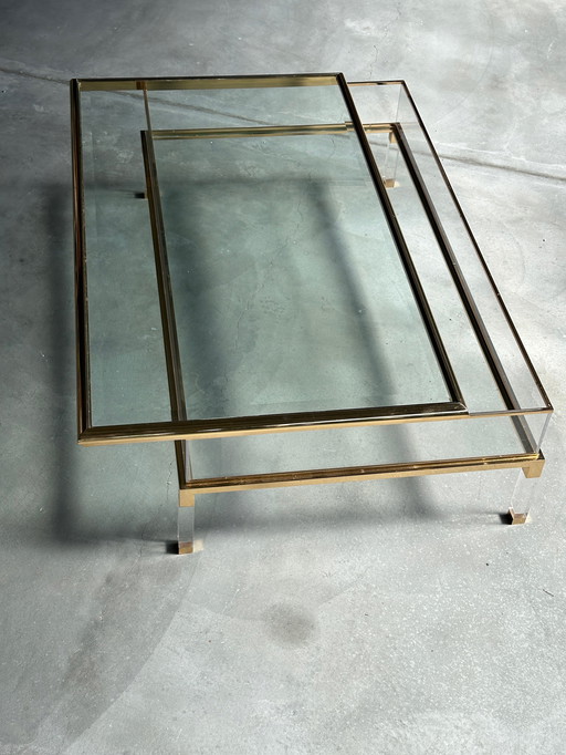 Pierre Vandel regency coffee table with sliding glass top