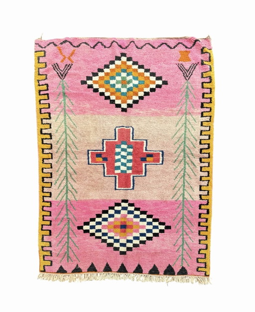 Pink Moroccan Hand Made Wool Rug 