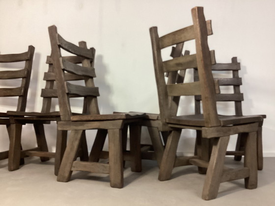 Image 1 of 6 Brutalist oak chairs vintage