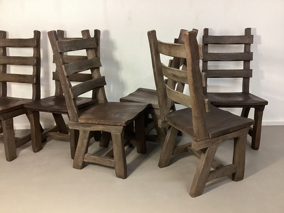 Image 1 of 6 Brutalist oak chairs vintage