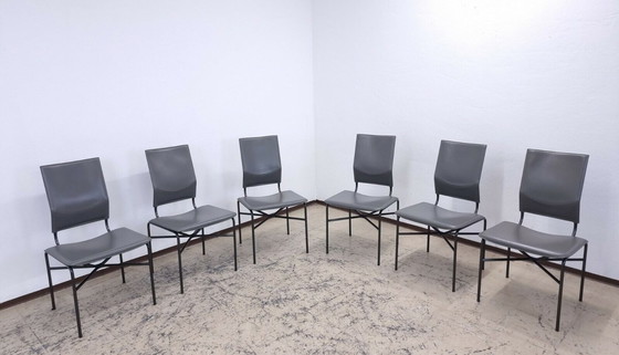 Image 1 of Matteo Grassi Dining Chair's Set leather chairs leather armchairs designer chairs in gray