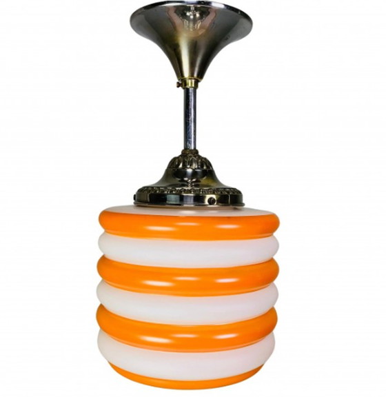 Image 1 of Art deco hanging lamp with orange stripes