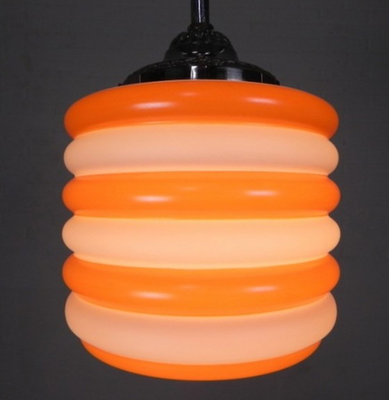 Image 1 of Art deco hanging lamp with orange stripes