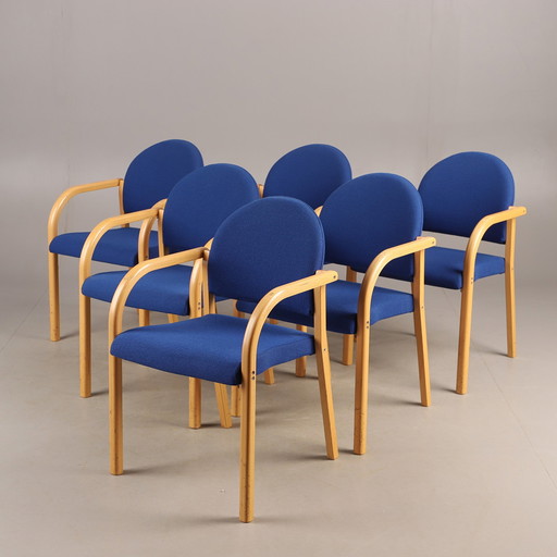 6 X Norway blue fabric stacking conference chairs