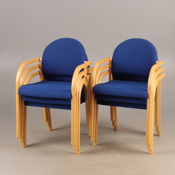 Image 1 of 6 X chaises conférence empilables tissu bleu Norvège 