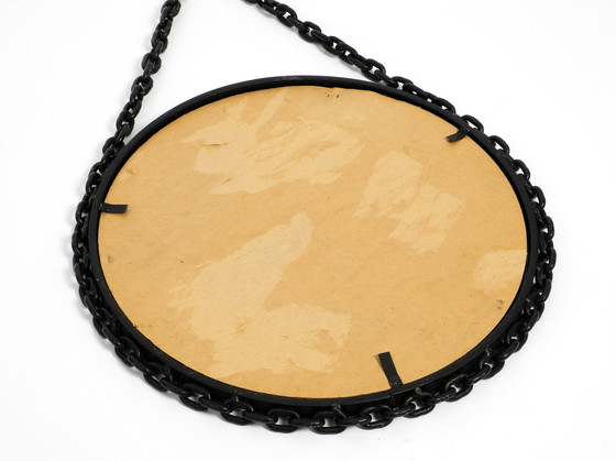 Image 1 of Heavy Brutalist Mid Century Design wall mirror with wrought iron frame and chain